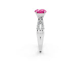 White gold Round Cut Pink Sapphire Three-Stone Ring with Pavé Split Shank and Four-Prong Setting_26