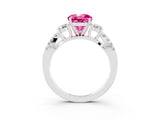 White gold Round Cut Pink Sapphire Three-Stone Ring with Pavé Split Shank and Four-Prong Setting_27