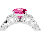 White gold Round Cut Pink Sapphire Three-Stone Ring with Pavé Split Shank and Four-Prong Setting_28