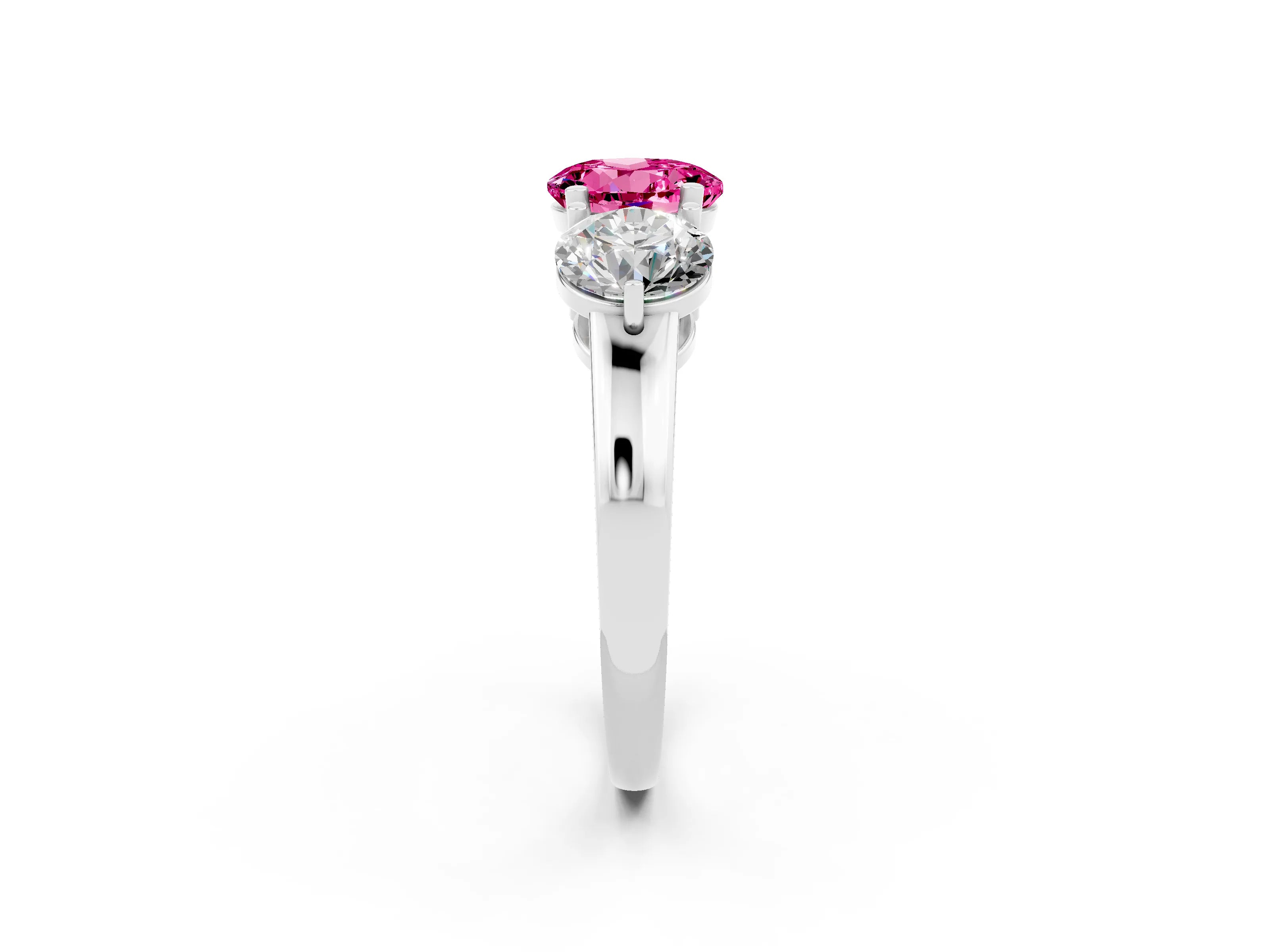White gold Round Cut Pink Sapphire Three-Stone Ring with Prong Setting and Classic Band_2