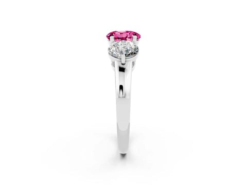 White gold Round Cut Pink Sapphire Three-Stone Ring with Prong Setting and Classic Band_2
