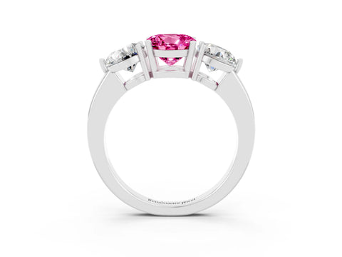 White gold Round Cut Pink Sapphire Three-Stone Ring with Prong Setting and Classic Band_3