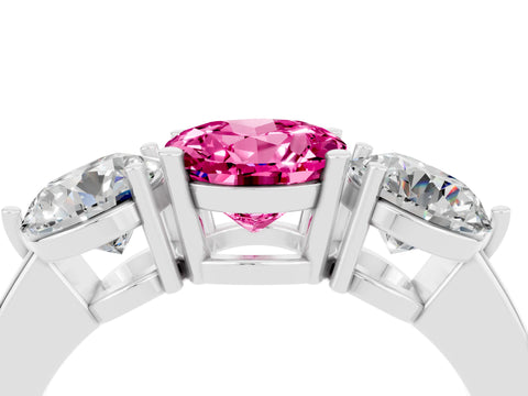 White gold Round Cut Pink Sapphire Three-Stone Ring with Prong Setting and Classic Band_4