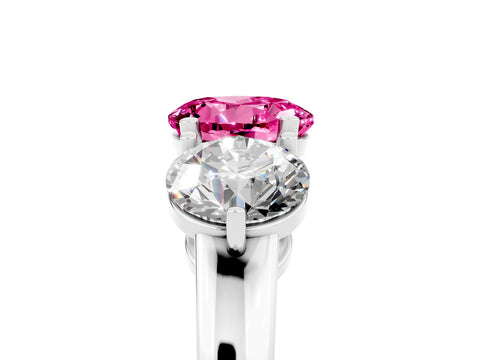 White gold Round Cut Pink Sapphire Three-Stone Ring with Prong Setting and Classic Band_5