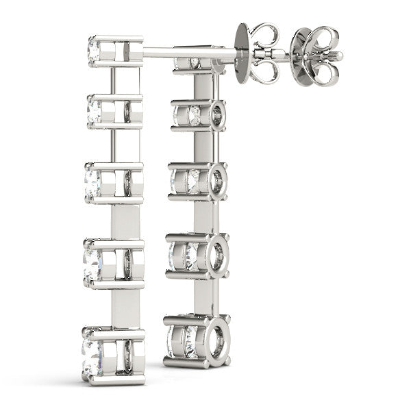 White gold Round Cut Prong Set Diamond Drop Earrings 1