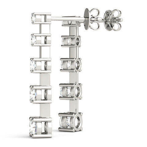 White gold Round Cut Prong Set Diamond Drop Earrings 1