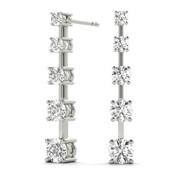 White gold Round Cut Prong Set Diamond Drop Earrings