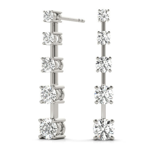 White gold Round Cut Prong Set Diamond Drop Earrings 2