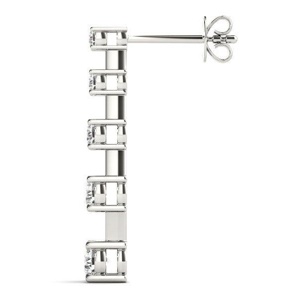 White gold Round Cut Prong Set Diamond Drop Earrings 3