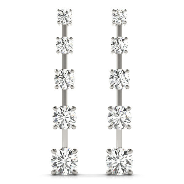 White gold Round Cut Prong Set Diamond Drop Earrings