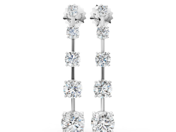 White Gold Round Laboratory-Grown Diamond Graduated Bar Station Drop Earrings