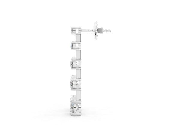 White Gold Round Laboratory-Grown Diamond Graduated Bar Station Drop Earrings
