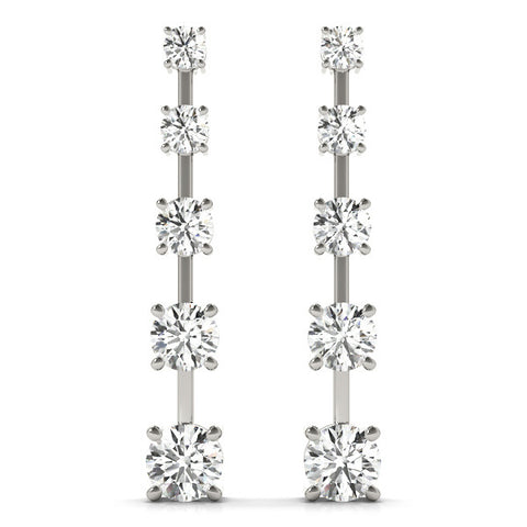White gold Round Cut Prong Set Diamond Drop Earrings