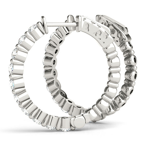 White gold Round Cut Prong Set Diamond Hoop Earrings 1