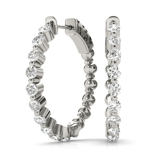 White gold Round Cut Prong Set Diamond Hoop Earrings