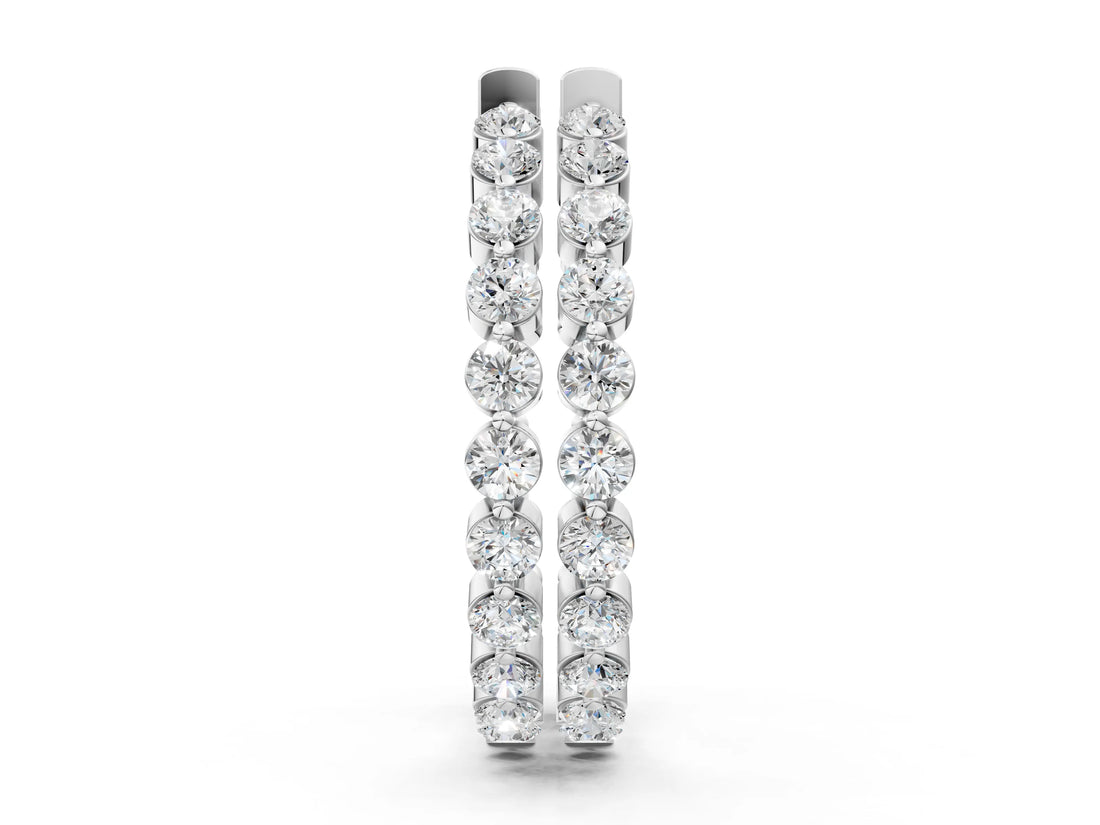 White gold Round Cut Prong Set Diamond Hoop Earrings_4