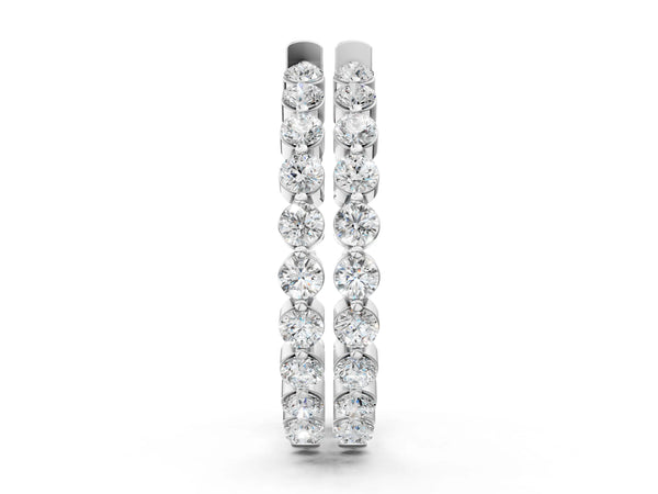 White gold Round Cut Prong Set Diamond Hoop Earrings
