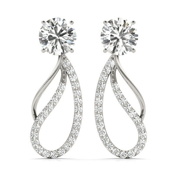 White gold Round Cut Prong Set Diamond Infinity Drop Earrings