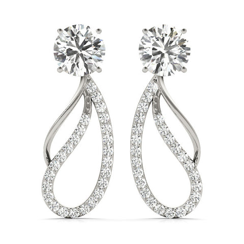White gold Round Cut Prong Set Diamond Infinity Drop Earrings 1