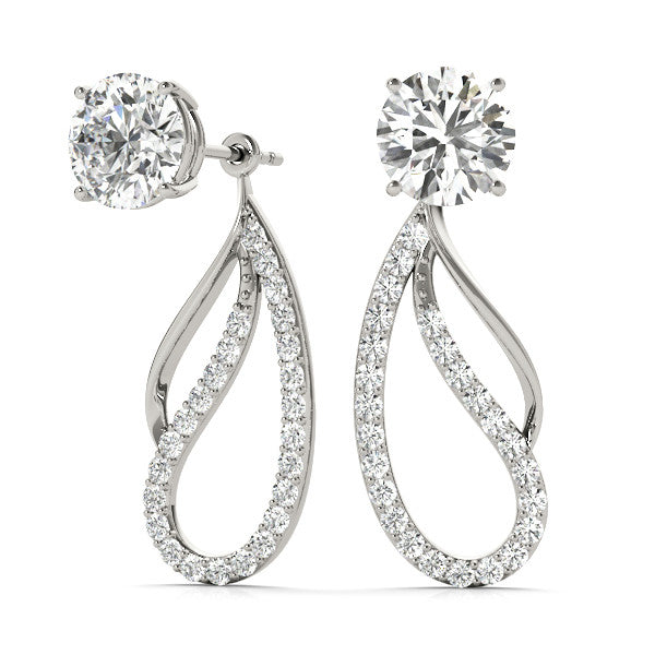 White gold Round Cut Prong Set Diamond Infinity Drop Earrings