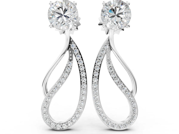 White Gold Round Laboratory-Grown Diamond Stud and Pave Teardrop Jacket Earrings