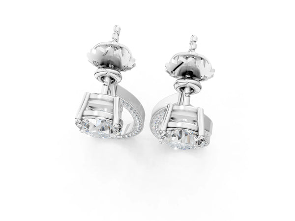 White Gold Round Laboratory-Grown Diamond Stud and Pave Teardrop Jacket Earrings