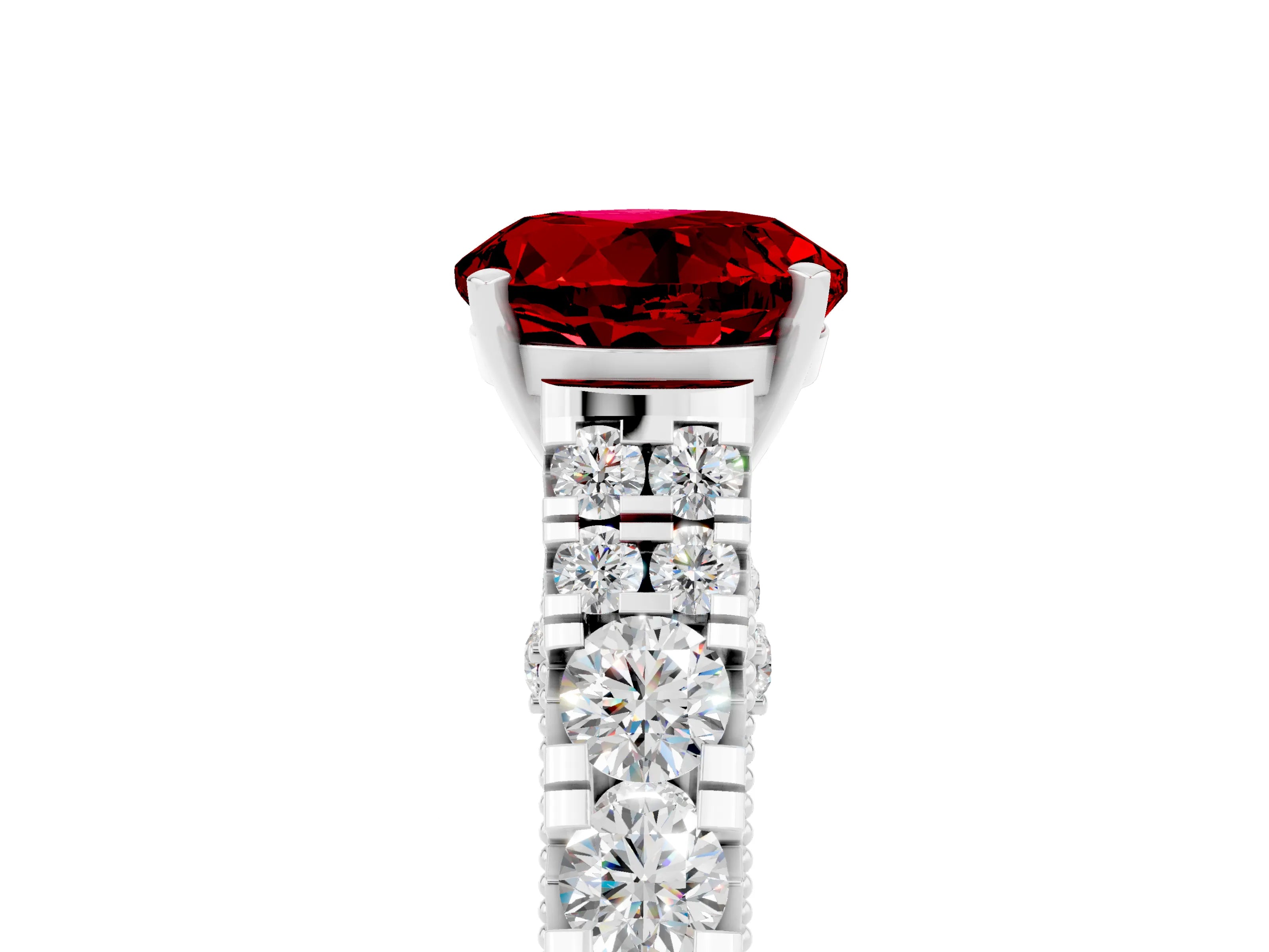 White gold Round Cut Ruby Classic Solitaire Ring with Pavé Band and Four-Prong Setting_11