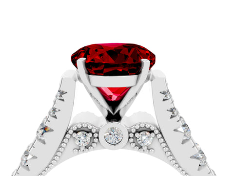 White gold Round Cut Ruby Classic Solitaire Ring with Pavé Band and Four-Prong Setting_16