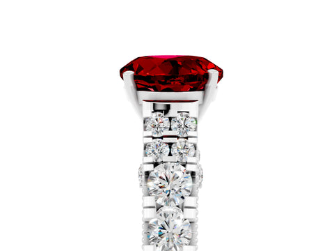 White gold Round Cut Ruby Classic Solitaire Ring with Pavé Band and Four-Prong Setting_17