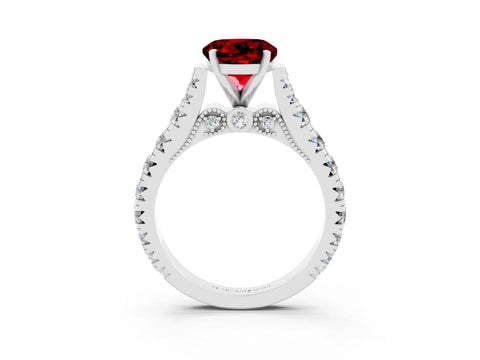 White gold Round Cut Ruby Classic Solitaire Ring with Pavé Band and Four-Prong Setting_3