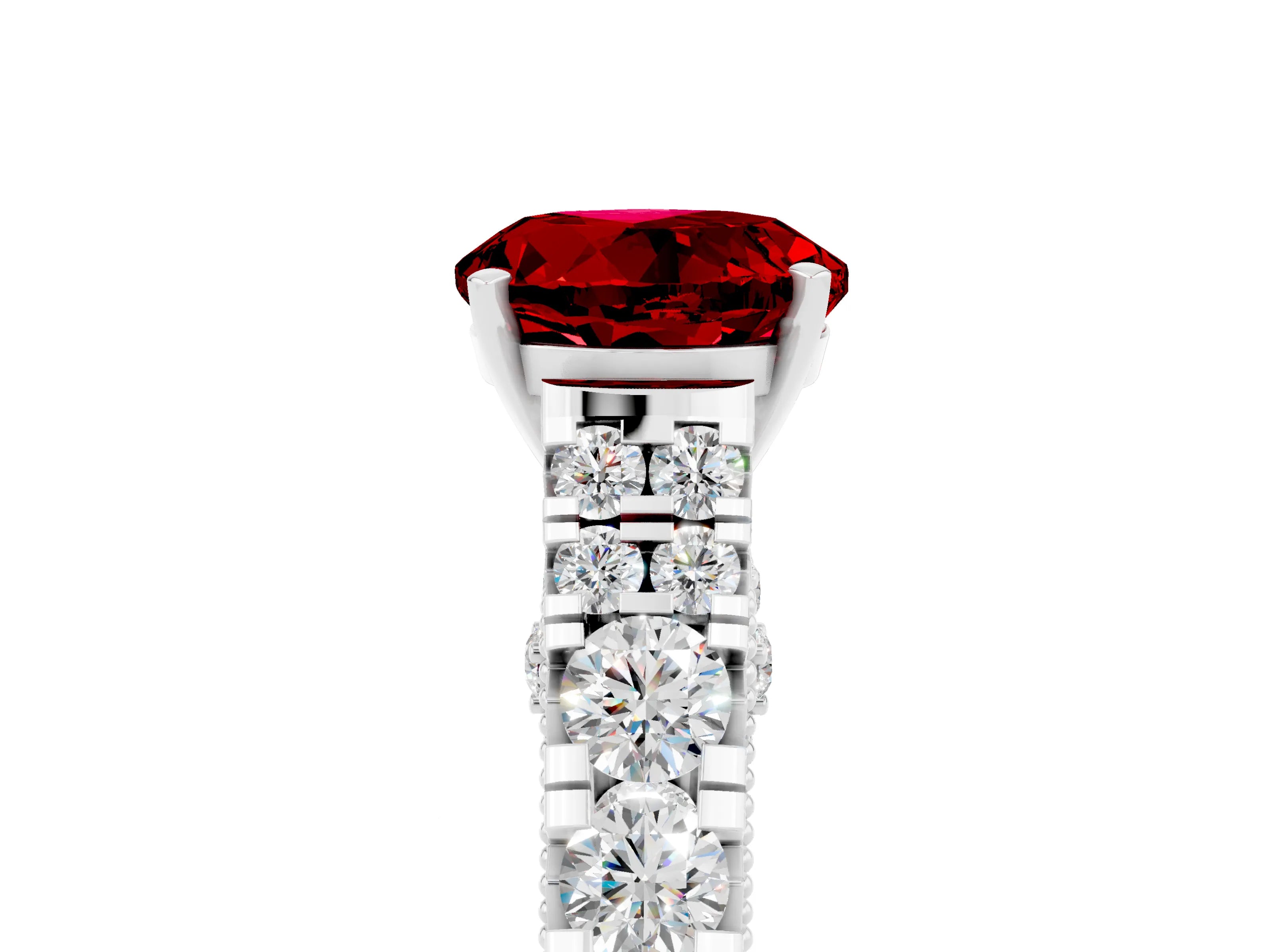 White gold Round Cut Ruby Classic Solitaire Ring with Pavé Band and Four-Prong Setting_5