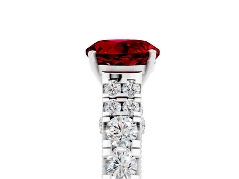 White gold Round Cut Ruby Classic Solitaire Ring with Pavé Band and Four-Prong Setting_5