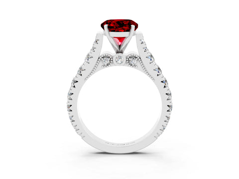 White gold Round Cut Ruby Classic Solitaire Ring with Pavé Band and Four-Prong Setting_9