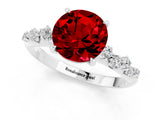 White gold Round Cut Ruby Cluster Side Stone Solitaire Ring with Prong Setting_25