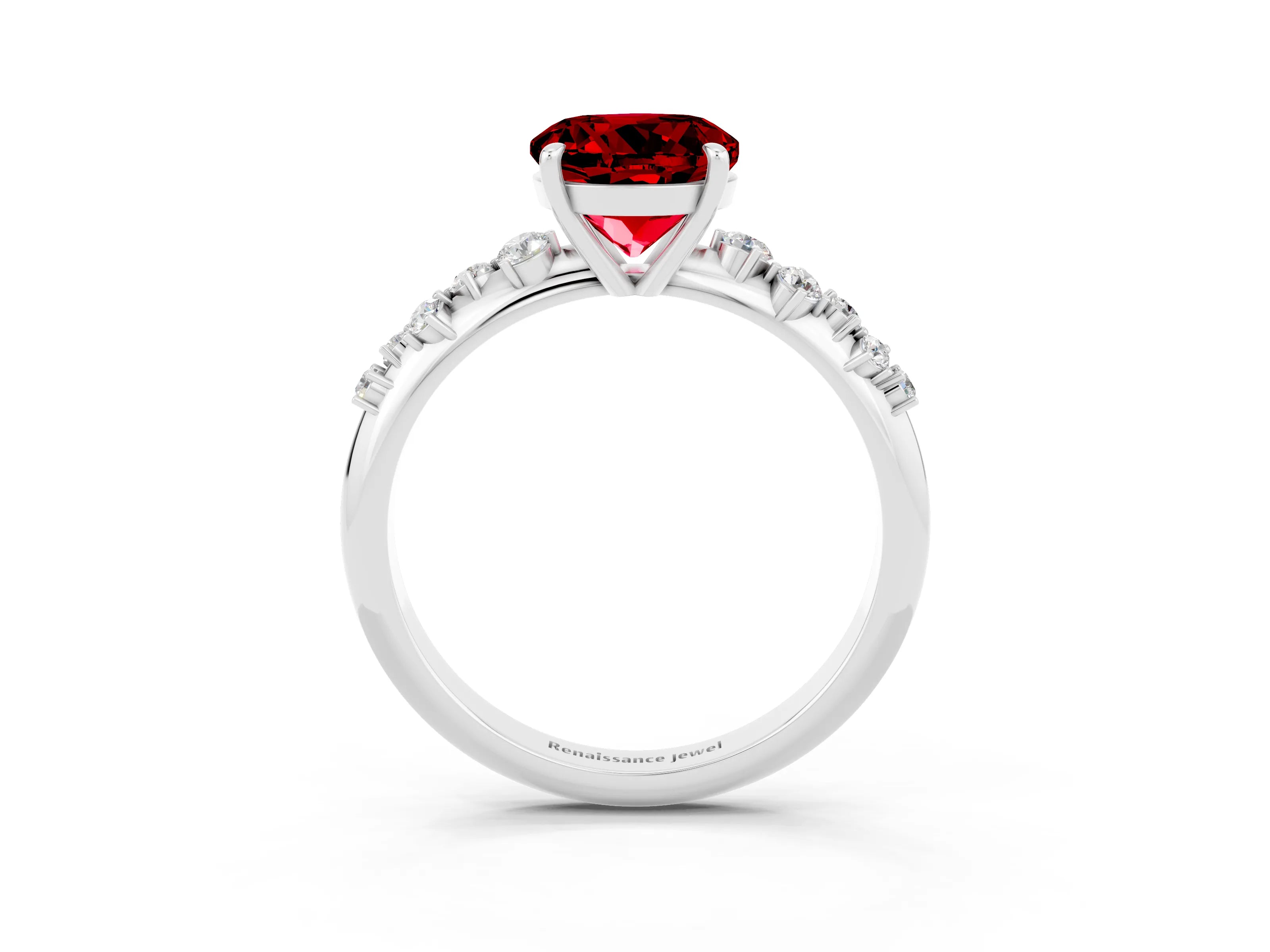White gold Round Cut Ruby Cluster Side Stone Solitaire Ring with Prong Setting_27
