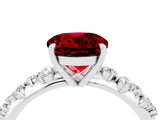 White gold Round Cut Ruby Cluster Side Stone Solitaire Ring with Prong Setting_28