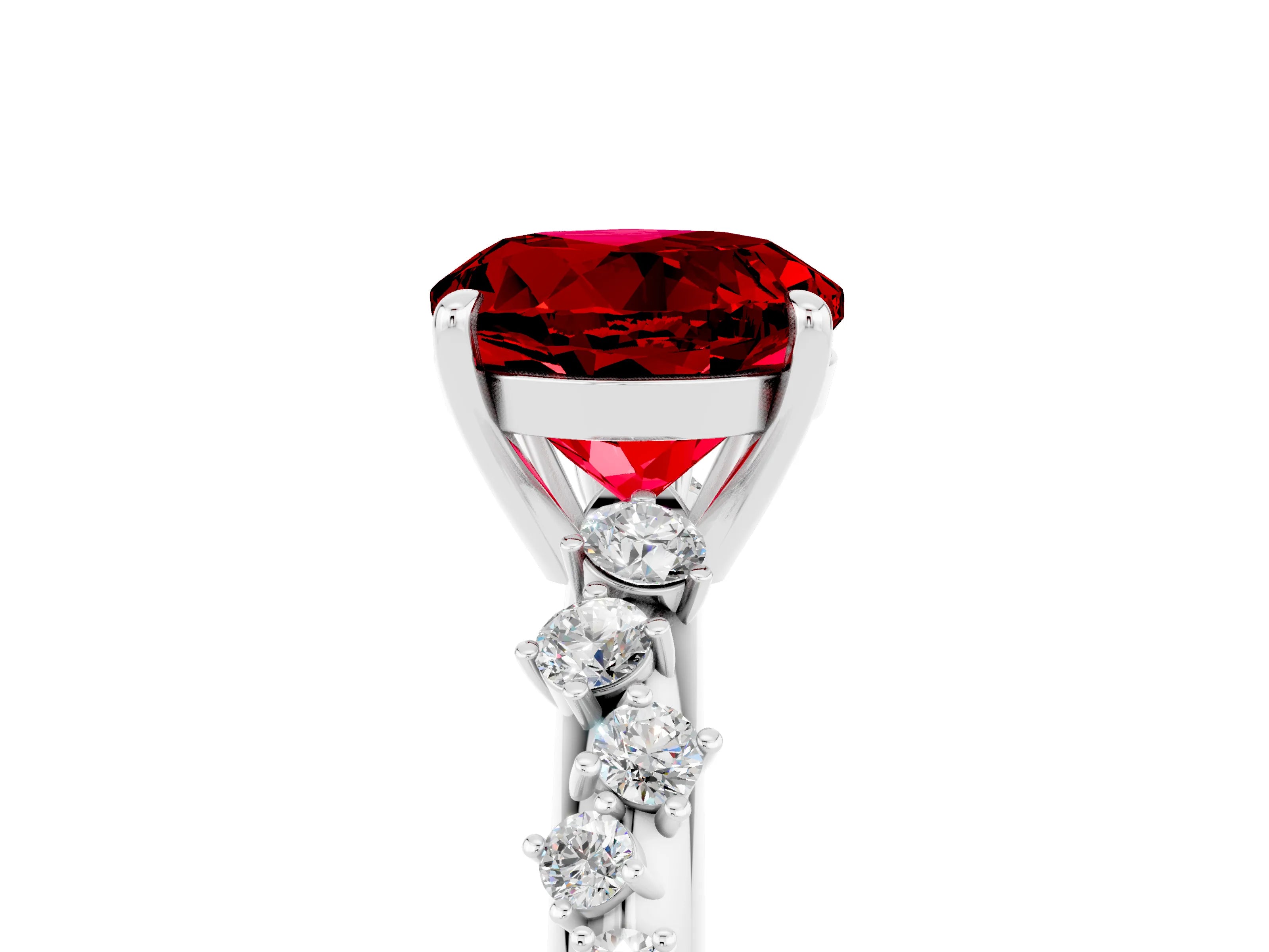 White gold Round Cut Ruby Cluster Side Stone Solitaire Ring with Prong Setting_29