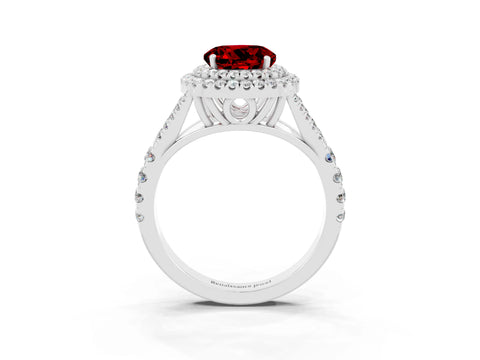 White gold Round Cut Ruby Double Halo Ring with Split Shank and Prong Setting_21