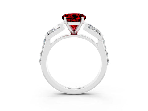 White gold Round Cut Ruby Engagement Ring with Baguette Side Stones and Channel Set Band_3