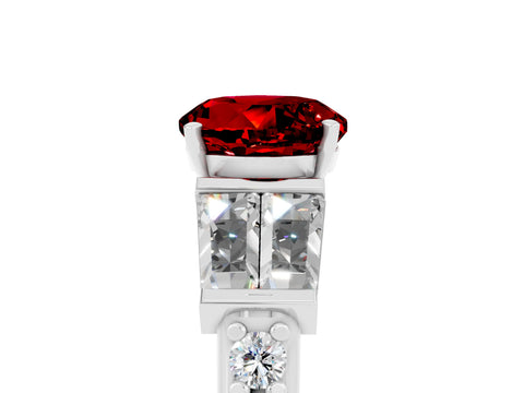 White gold Round Cut Ruby Engagement Ring with Baguette Side Stones and Channel Set Band_5