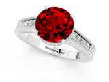 White gold Round Cut Ruby Engagement Ring with Milgrain Channel Set Band and Prong Setting_1
