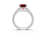 White gold Round Cut Ruby Engagement Ring with Milgrain Channel Set Band and Prong Setting_3