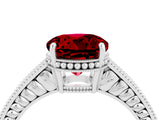 White gold Round Cut Ruby Engagement Ring with Milgrain Channel Set Band and Prong Setting_4