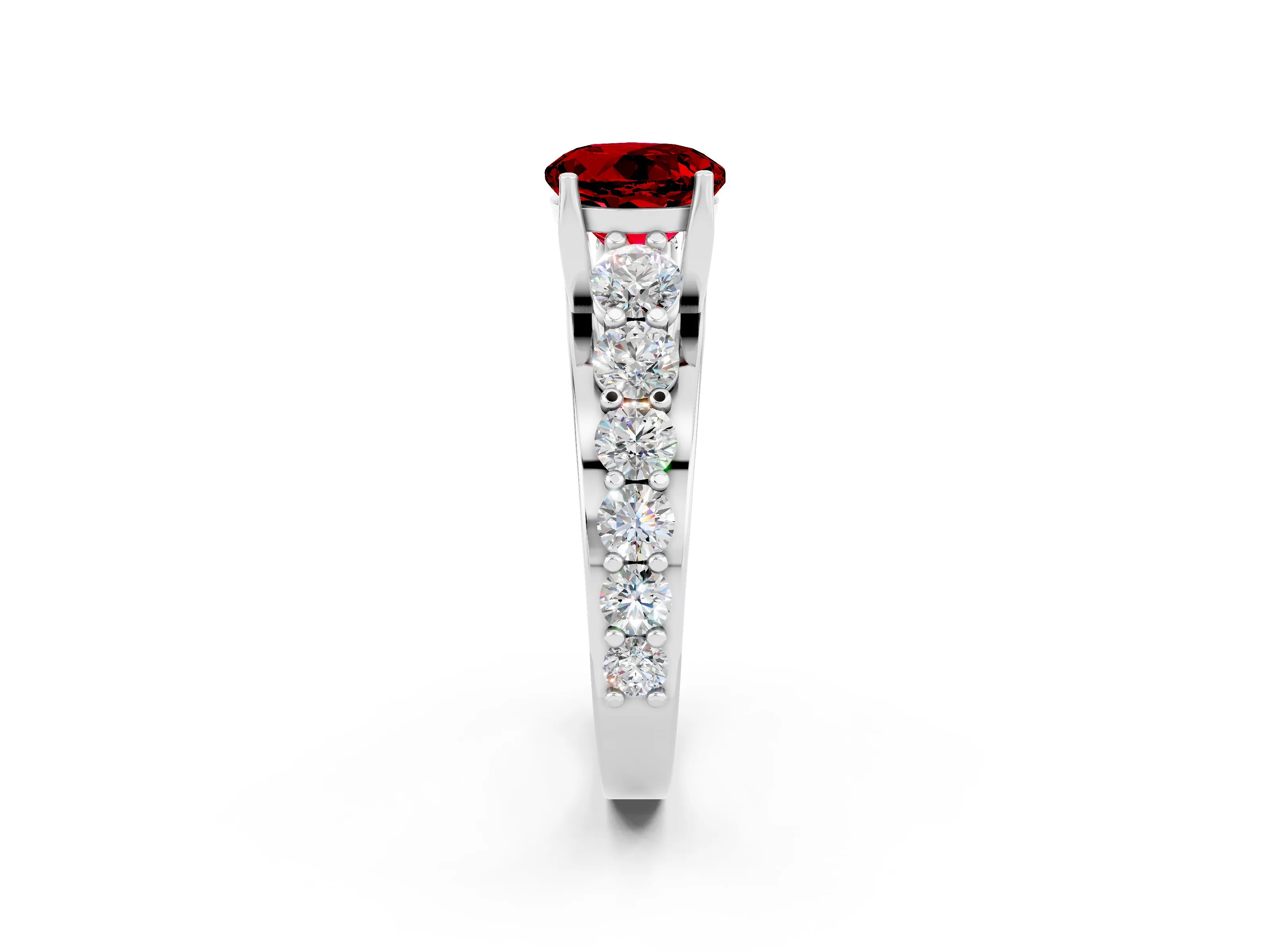 White gold Round Cut Ruby Engagement Ring with Pavé Band and Four-Prong Setting_2