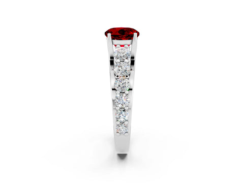 White gold Round Cut Ruby Engagement Ring with Pavé Band and Four-Prong Setting_2