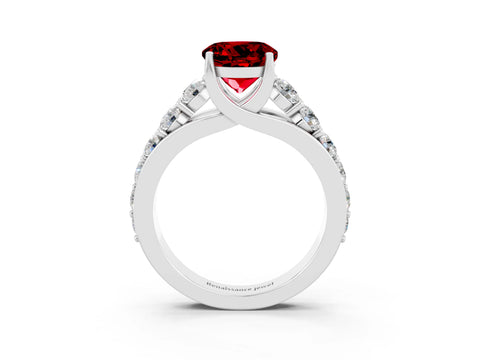 White gold Round Cut Ruby Engagement Ring with Pavé Band and Four-Prong Setting_3