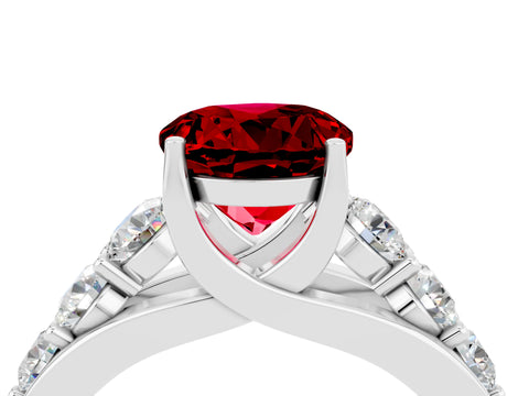 White gold Round Cut Ruby Engagement Ring with Pavé Band and Four-Prong Setting_4