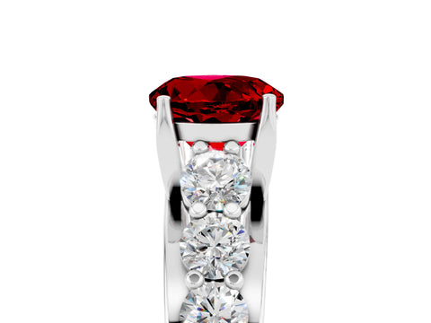 White gold Round Cut Ruby Engagement Ring with Pavé Band and Four-Prong Setting_5