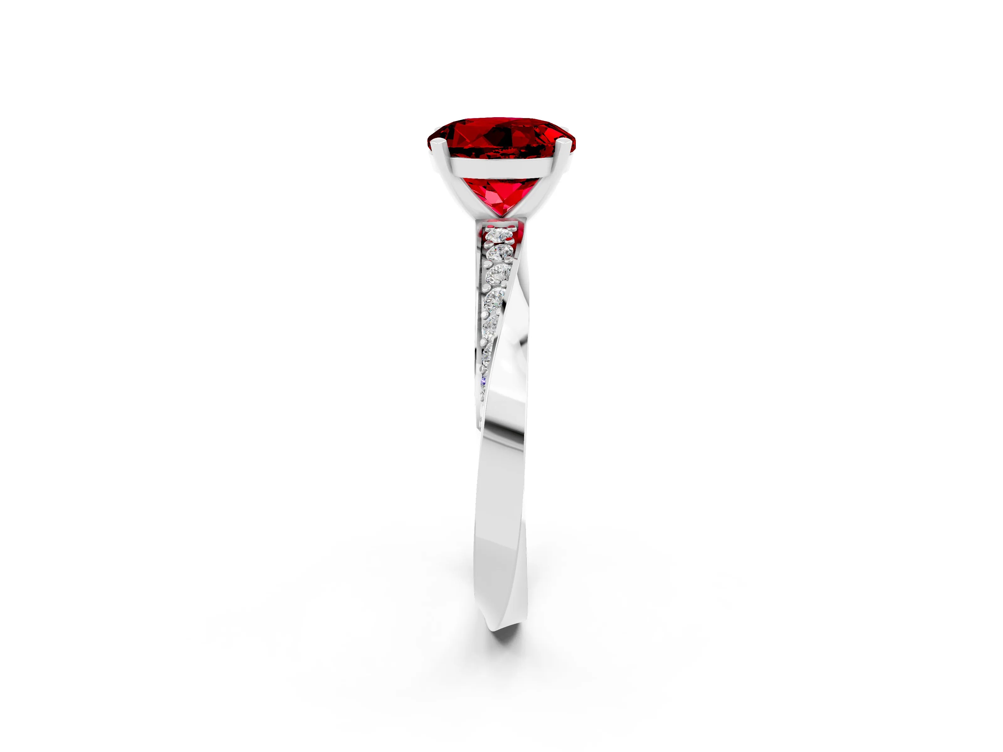 White gold Round Cut Ruby Engagement Ring with Side Stone Accents and Four-Prong Setting_29