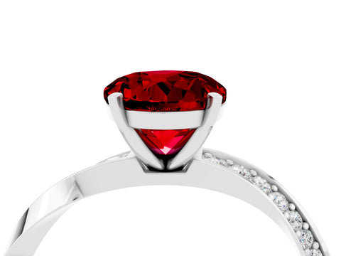 White gold Round Cut Ruby Engagement Ring with Side Stone Accents and Four-Prong Setting_31